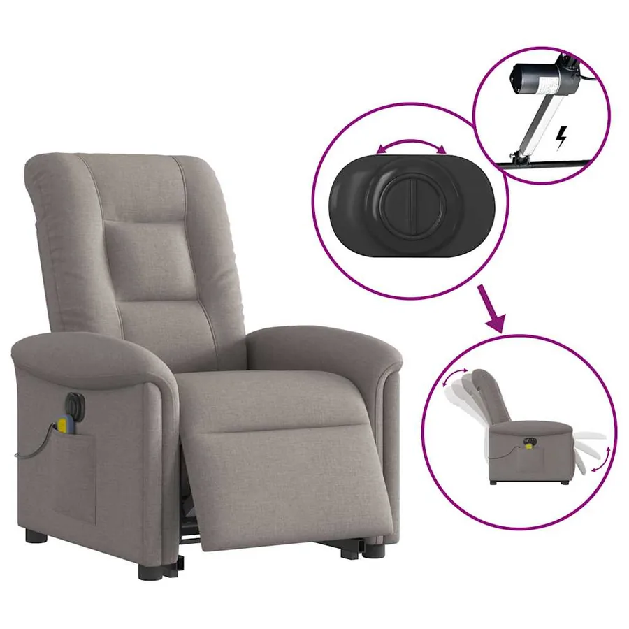 Fauteuil inclinable de massage électrique Taupe Tissu - 10
