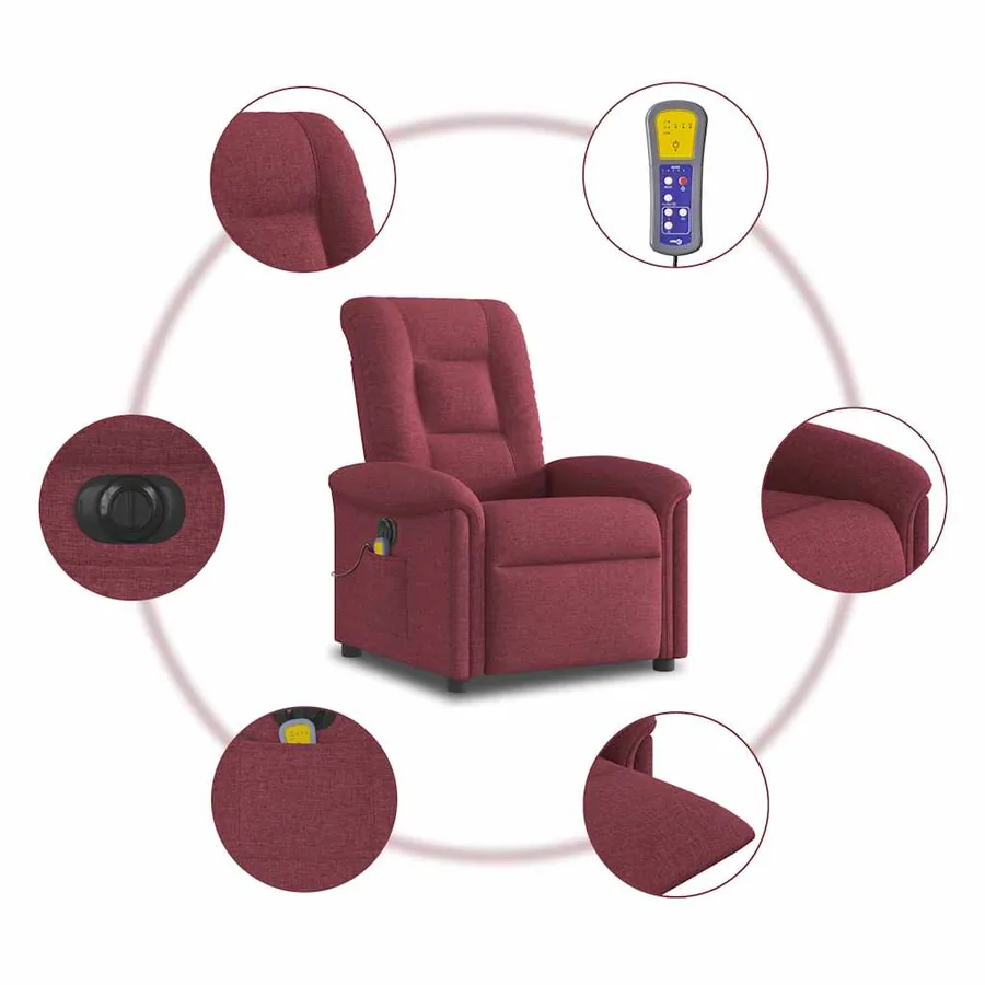 Fauteuil de massage inclinable électrique Rouge bordeaux Tissu - 10
