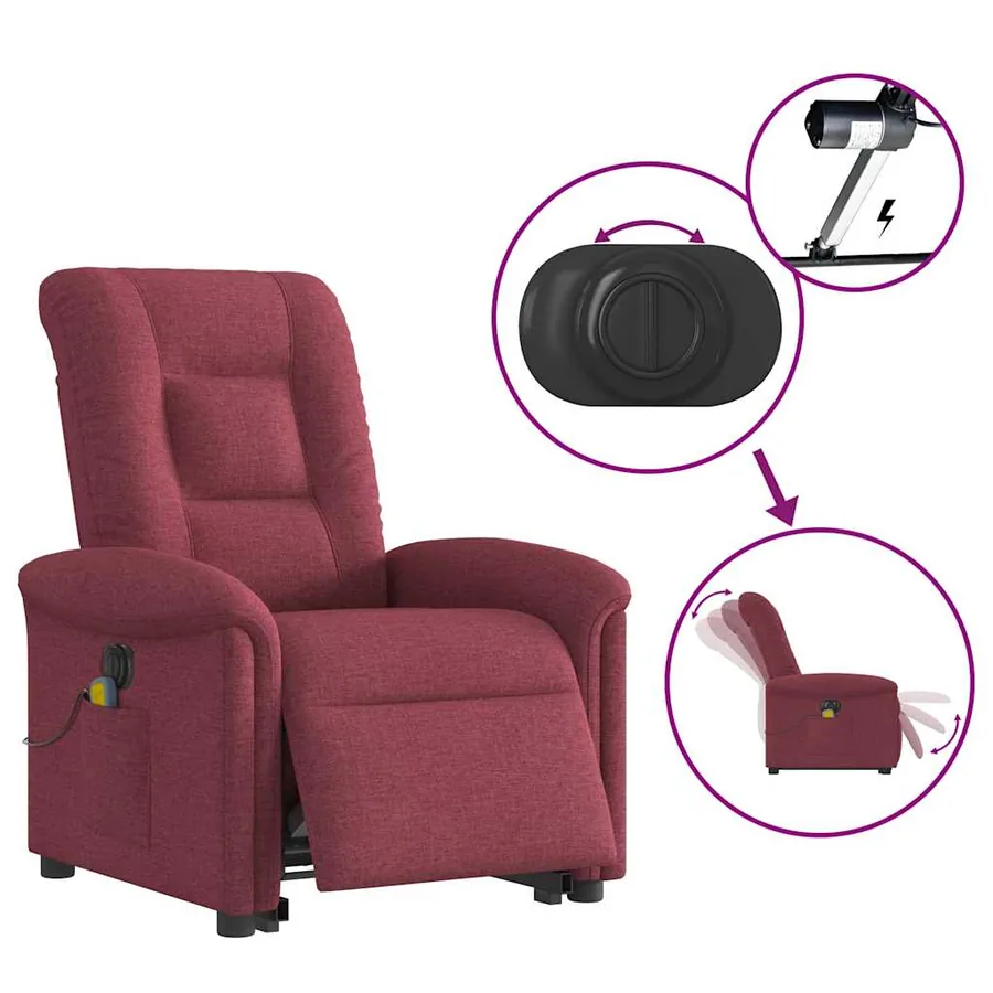 Fauteuil inclinable de massage électrique Rouge bordeaux Tissu - 10