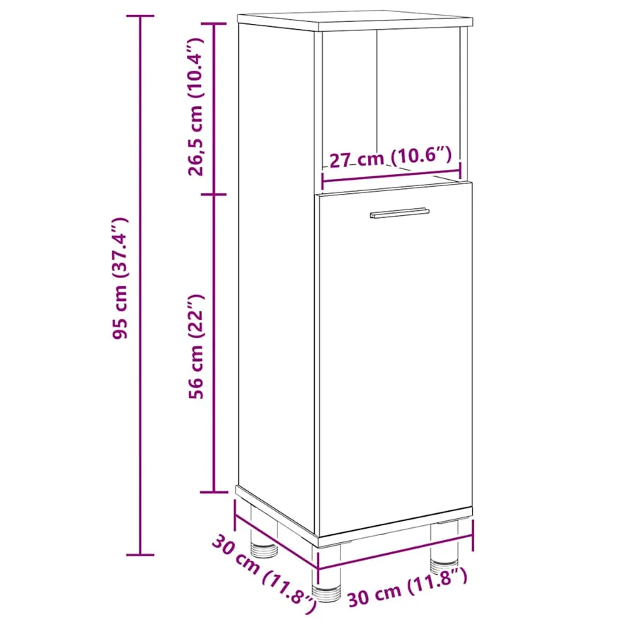 Armoire de bain chêne artisanal 30x30x95 cm bois d'ingénierie - 11