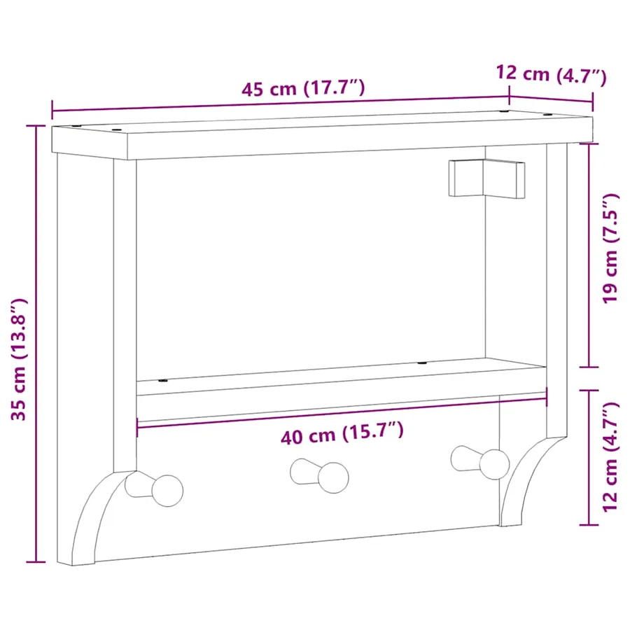 Porte-manteau mural SANDNES 45x12x35 cm bois massif pin - 10