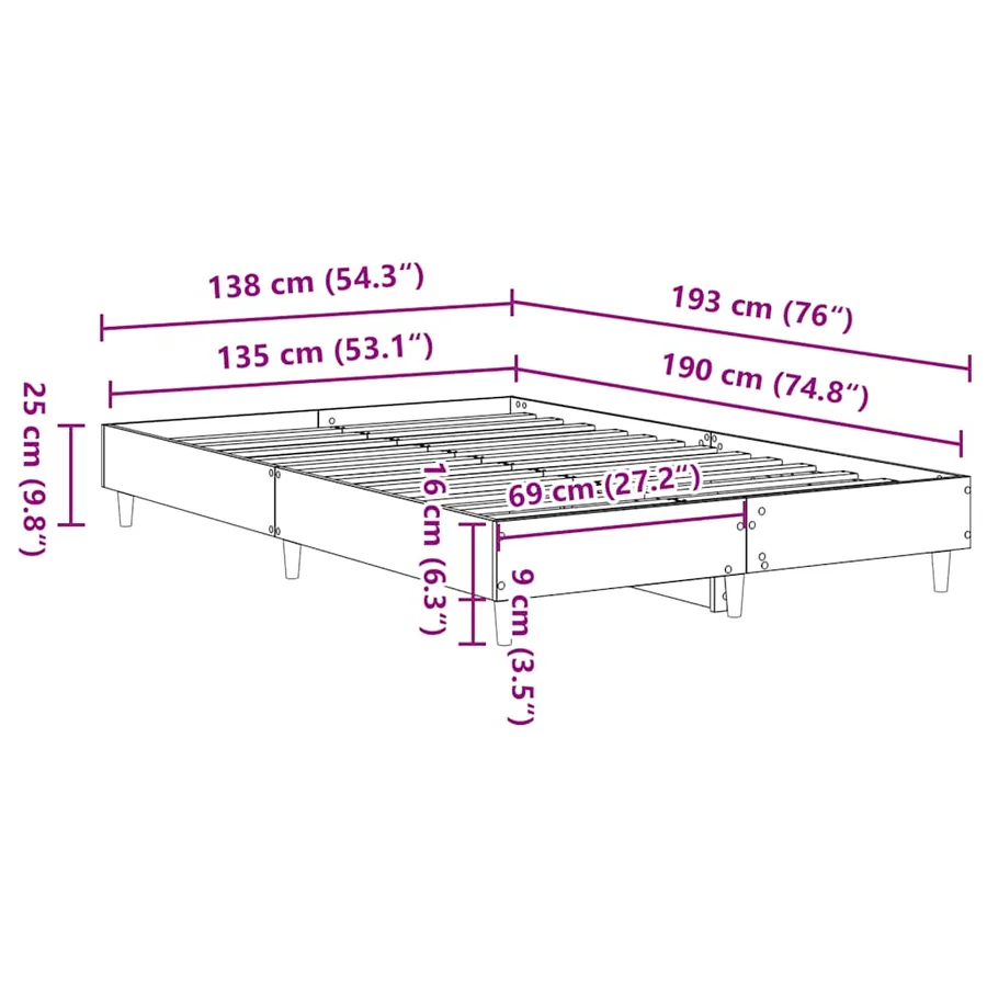 Cadre de lit sans matelas chêne marron 135x190 cm - 10