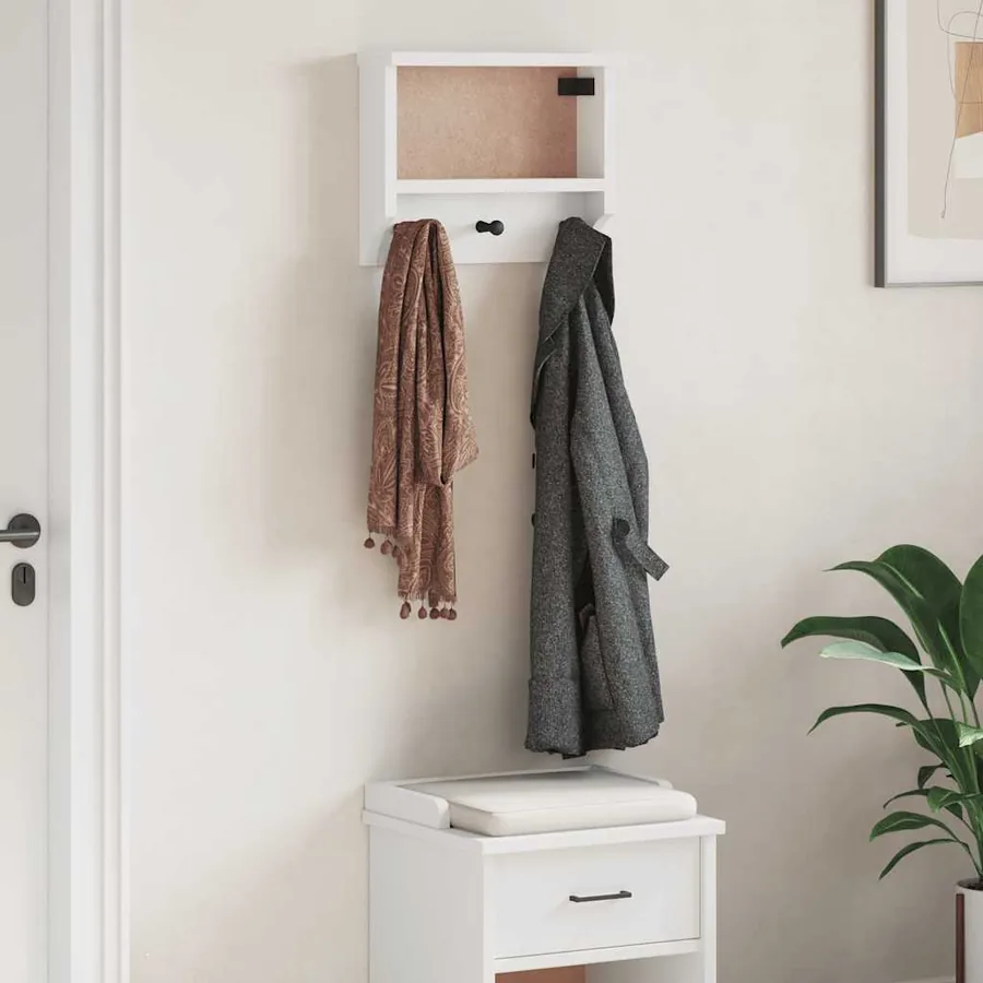 Porte-manteau mural SANDNES blanc 45x12x35 cm bois massif pin - 3