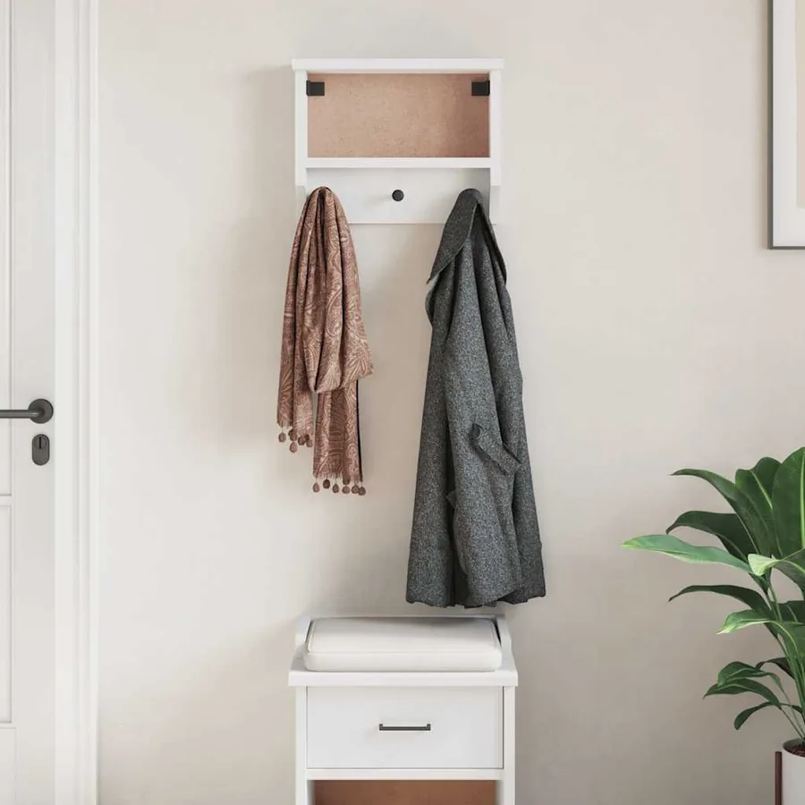Porte-manteau mural SANDNES blanc 45x12x35 cm bois massif pin - 4