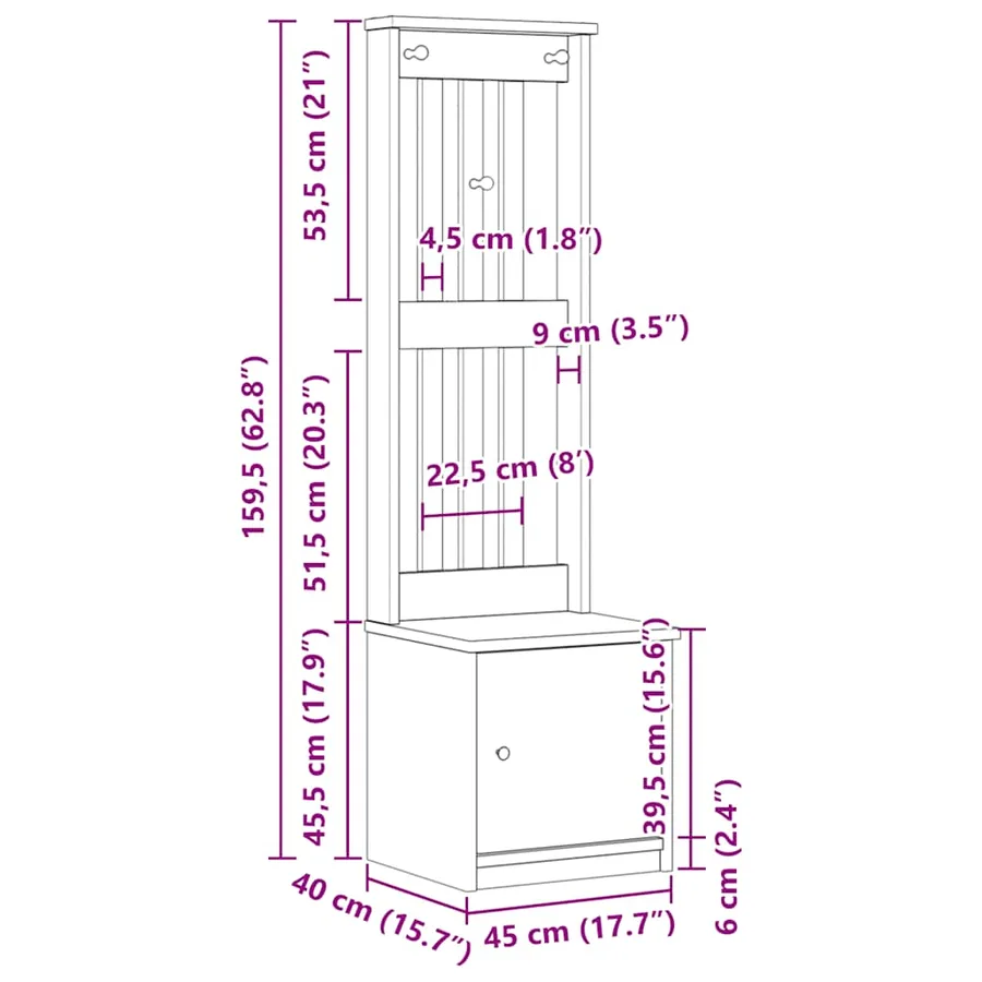 Portemanteau SANDNES 45x40x159,5 cm bois massif pin - 11