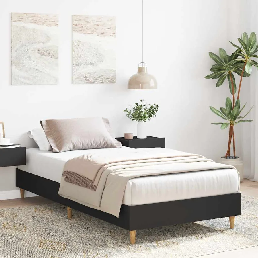 Cadre de lit sans matelas noir 90x190 cm bois ingénierie - 3