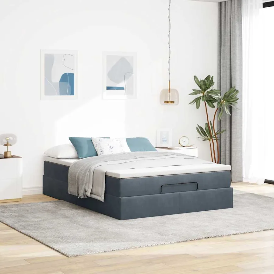 Cadre de lit ottoman avec matelas gris foncé 140x200 cm velours - 3