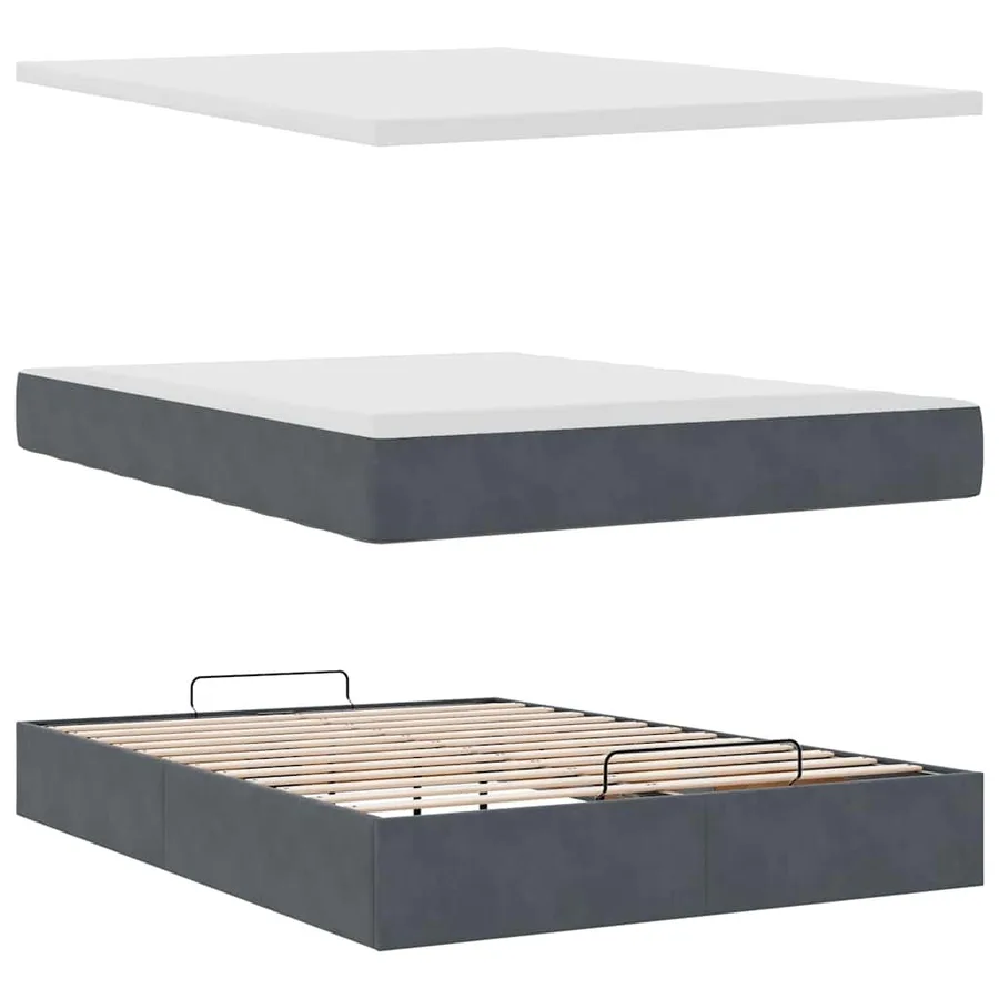 Cadre de lit ottoman avec matelas gris foncé 140x200 cm velours - 6