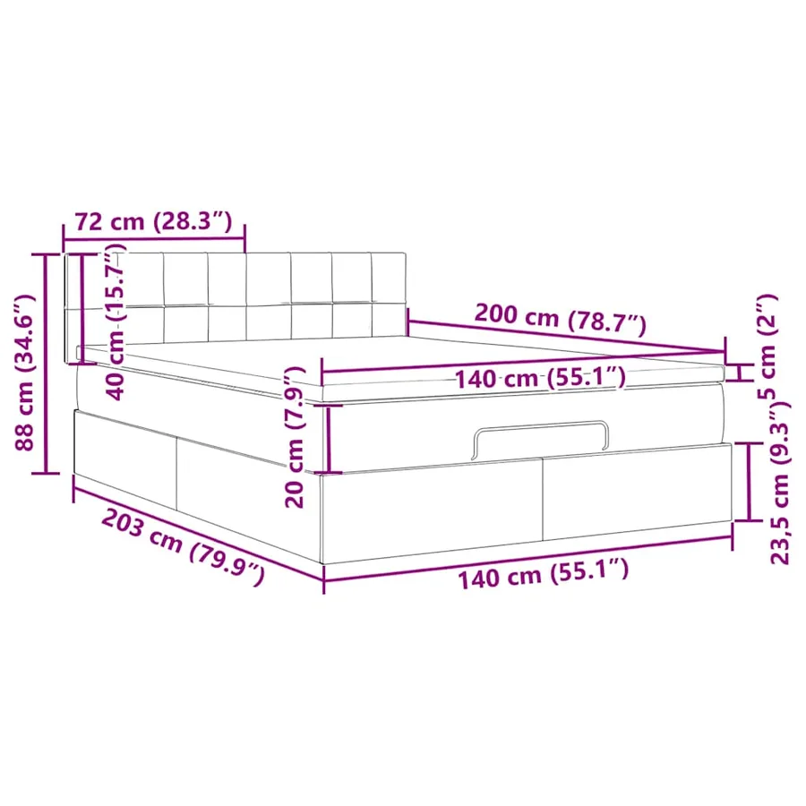 Cadre de lit ottoman avec matelas noir 140x200 cm velours - 14