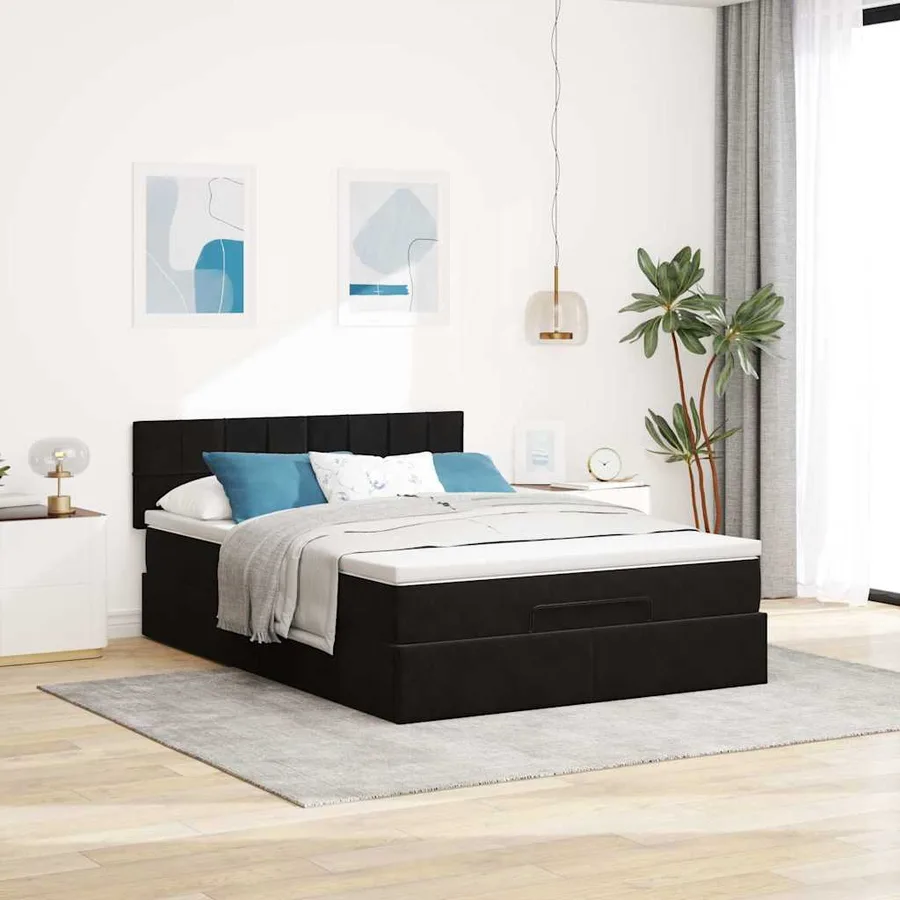 Cadre de lit ottoman avec matelas noir 140x200 cm velours - 3