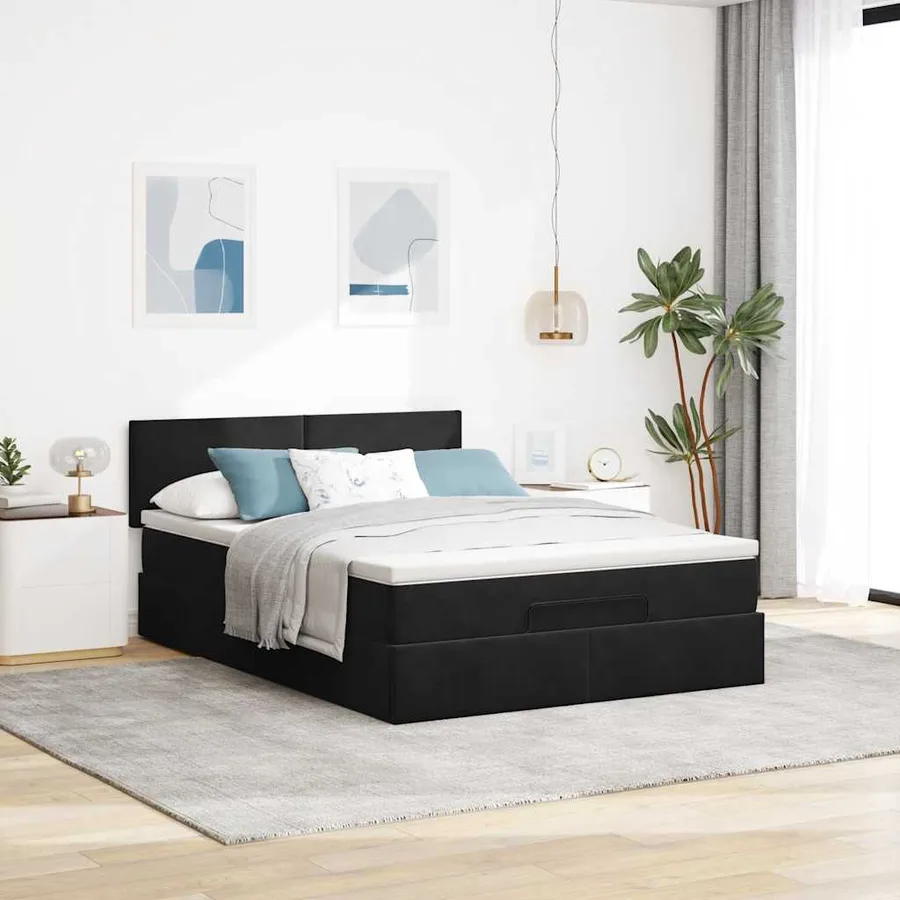 Cadre de lit ottoman avec matelas noir 140x200 cm velours - 3