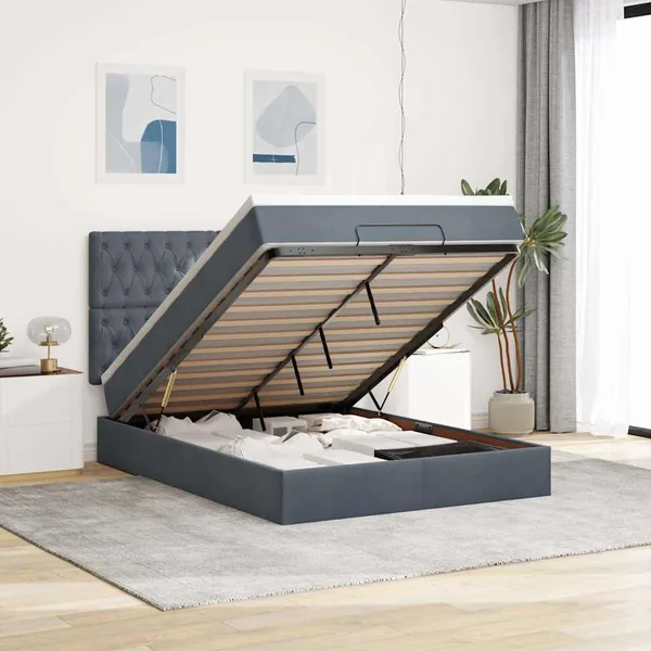 Cadre de lit ottoman avec matelas gris foncé 140x200 cm velours