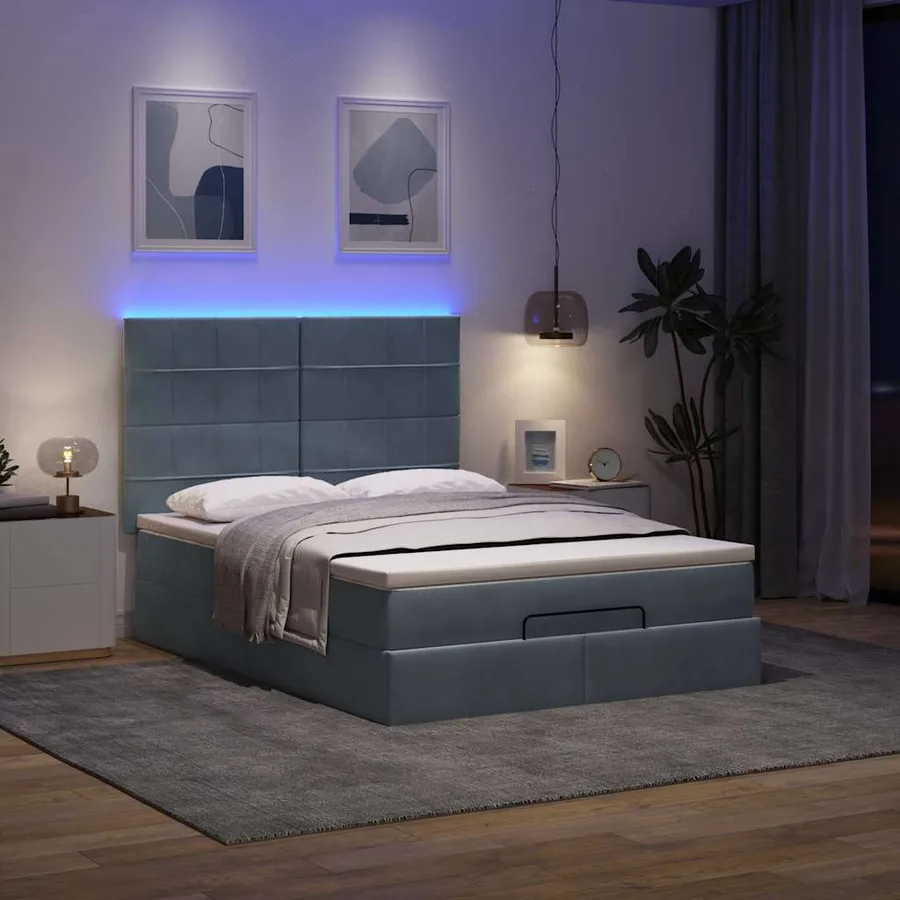 Cadre de lit ottoman avec matelas gris foncé 140x200 cm velours - 3