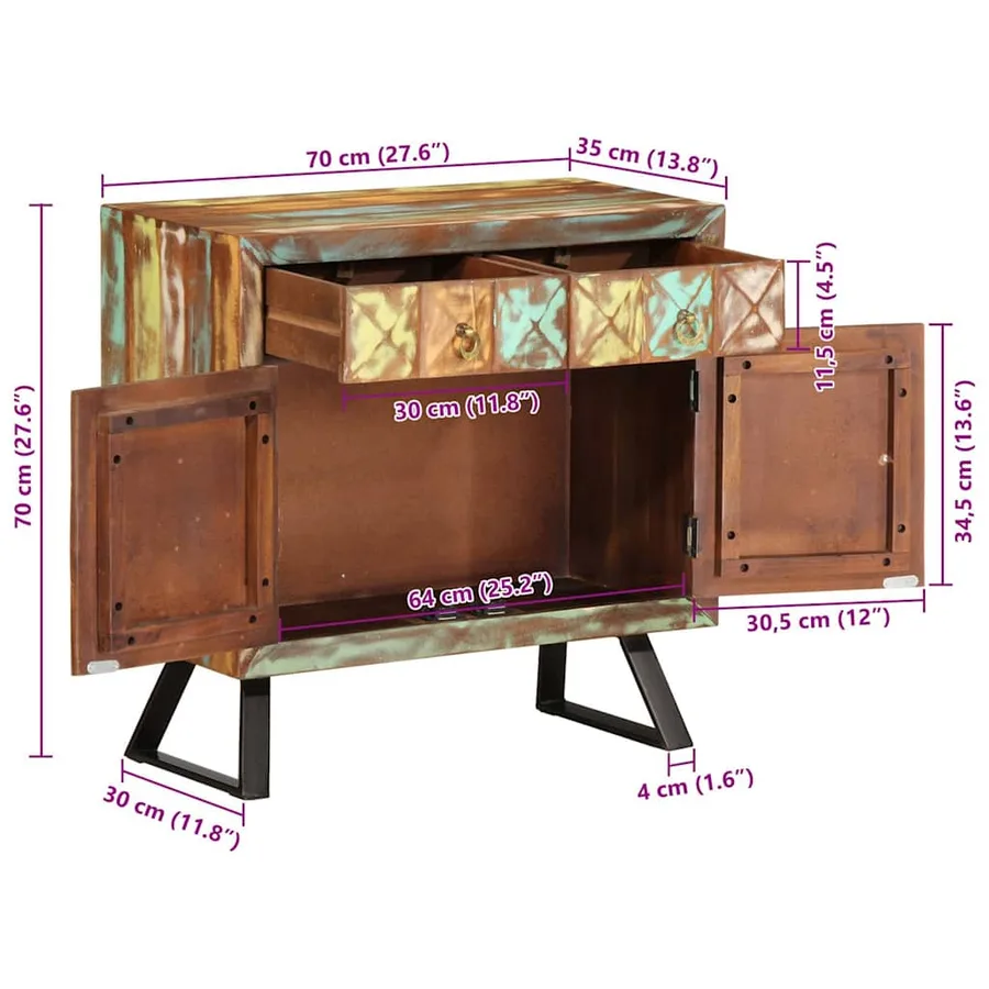 Armoire à tiroir multicolore 70x35x70 cm bois de récupération - 11
