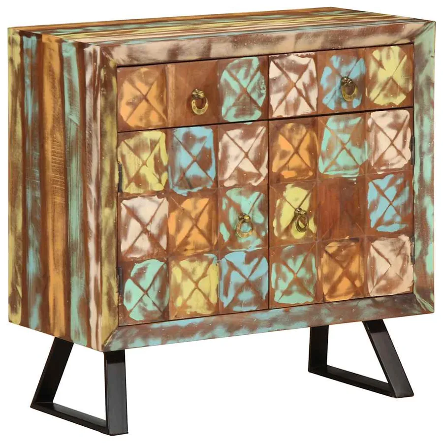 Armoire à tiroir multicolore 70x35x70 cm bois de récupération - 12