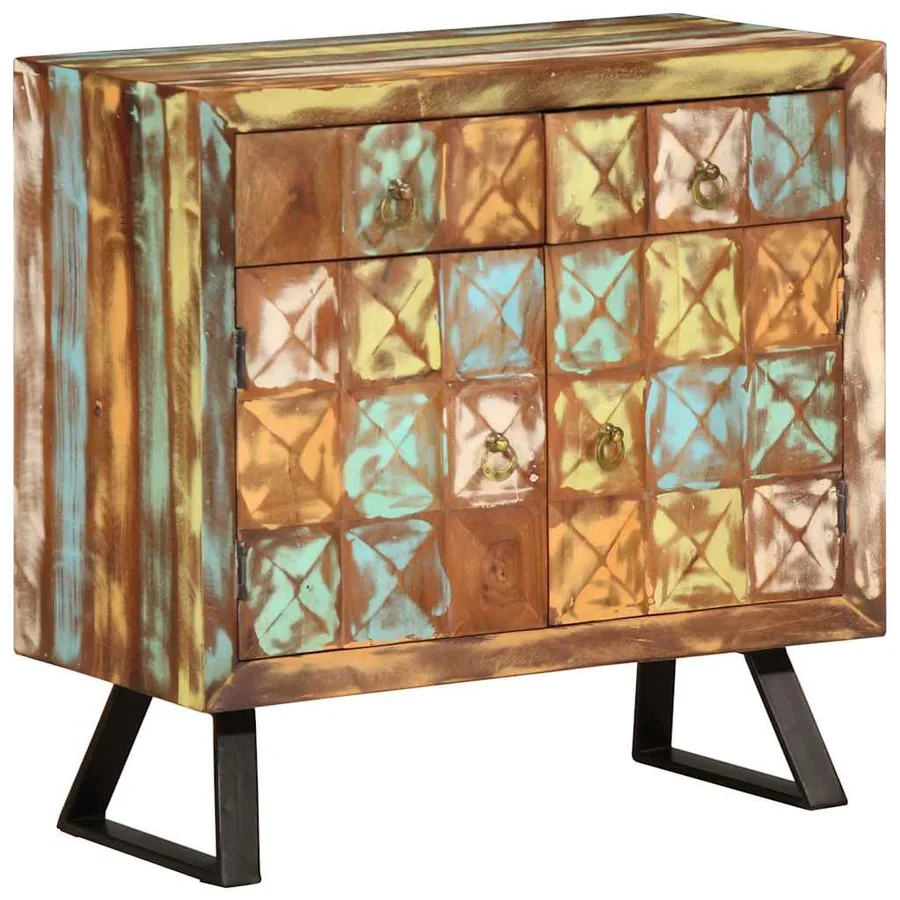 Armoire à tiroir multicolore 70x35x70 cm bois de récupération - 13