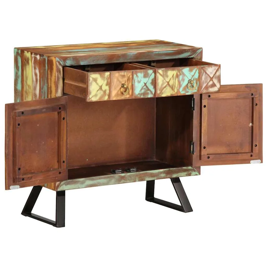 Armoire à tiroir multicolore 70x35x70 cm bois de récupération - 2