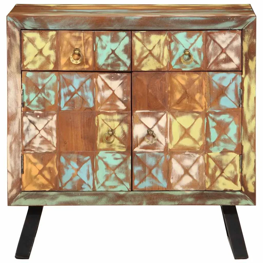 Armoire à tiroir multicolore 70x35x70 cm bois de récupération - 3