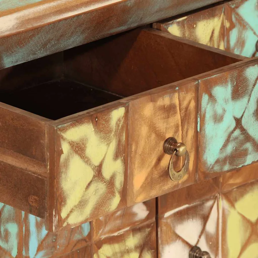 Armoire à tiroir multicolore 70x35x70 cm bois de récupération - 7