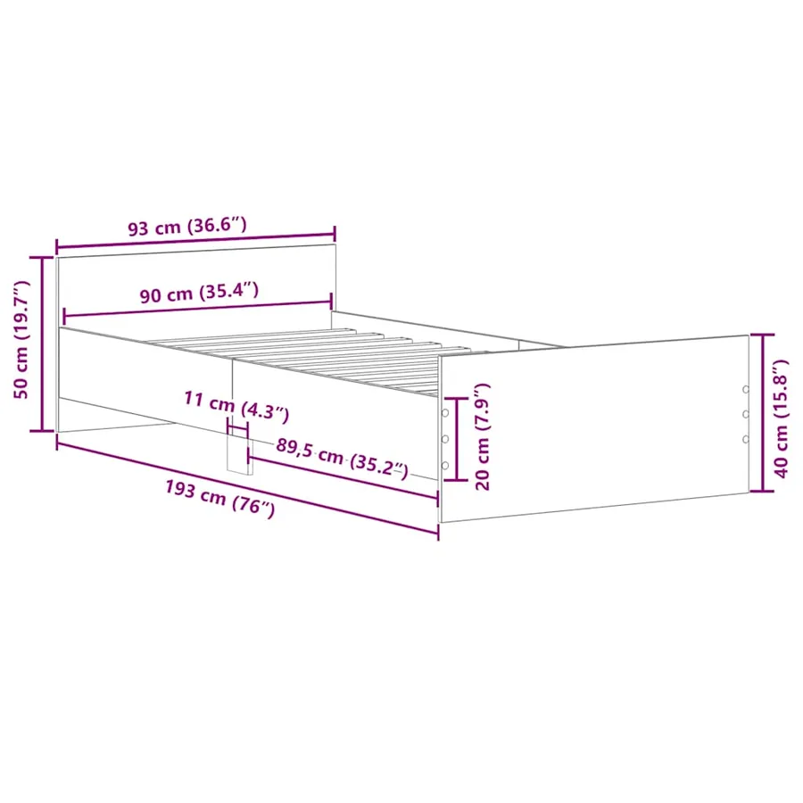 Cadre de lit sans matelas chêne artisanal 90x190 cm - 8