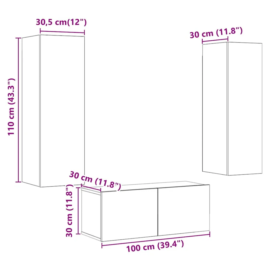 Meubles TV muraux 3 pcs chêne artisanal bois d'ingénierie - 10