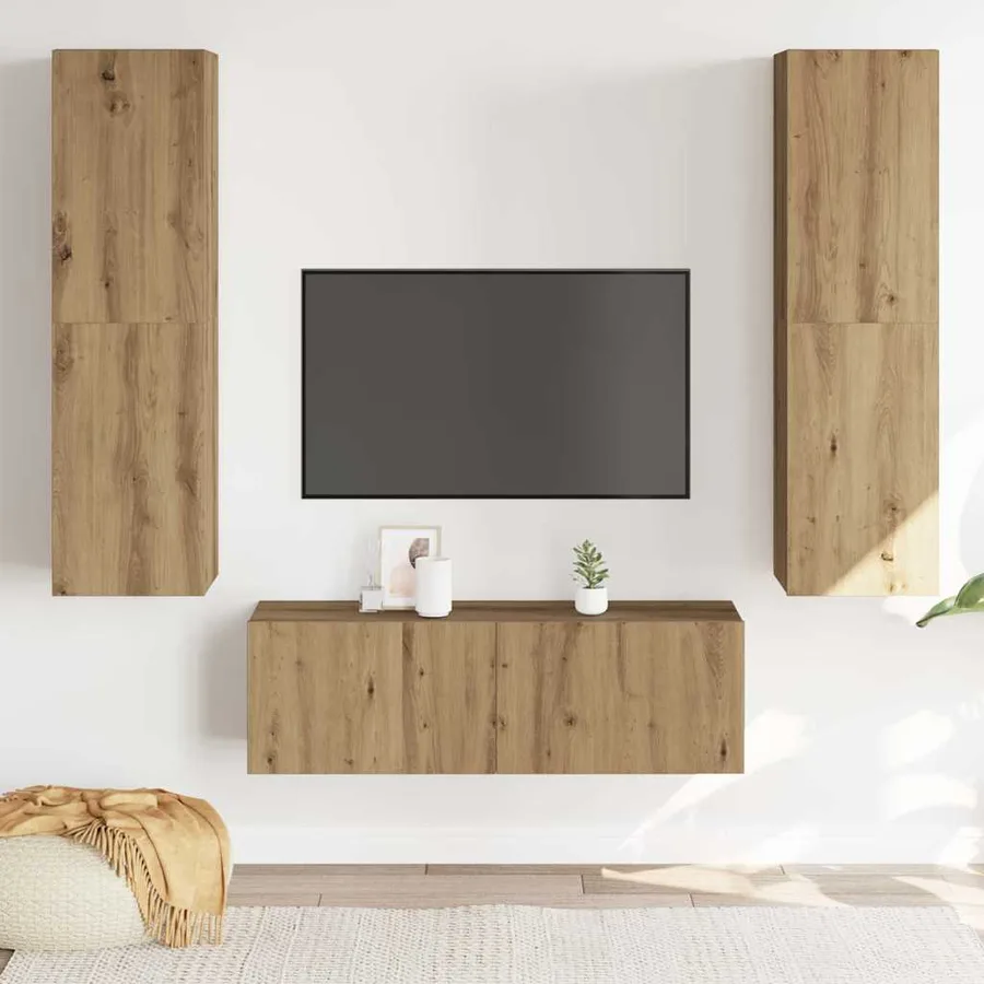 Meubles TV muraux 3 pcs chêne artisanal bois d'ingénierie - 3