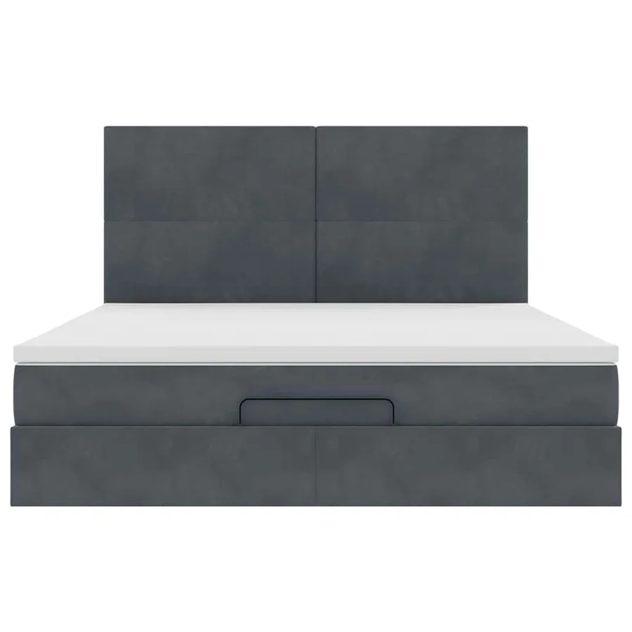 Cadre de lit ottoman avec matelas gris foncé 160x200cm velours - 7