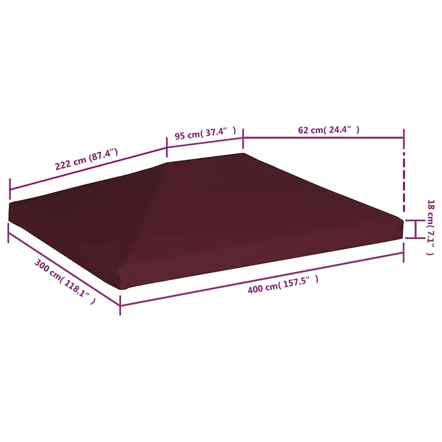 Gazebo top cover 310 g/m² 3x4 m Burgundy - 6