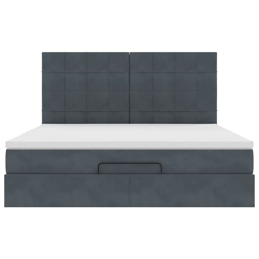 Cadre de lit ottoman avec matelas gris foncé 160x200cm velours - 8