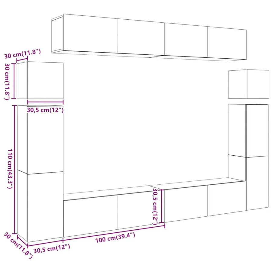 Ensemble de meuble TV mural 8 pcs chêne artisanal - 11