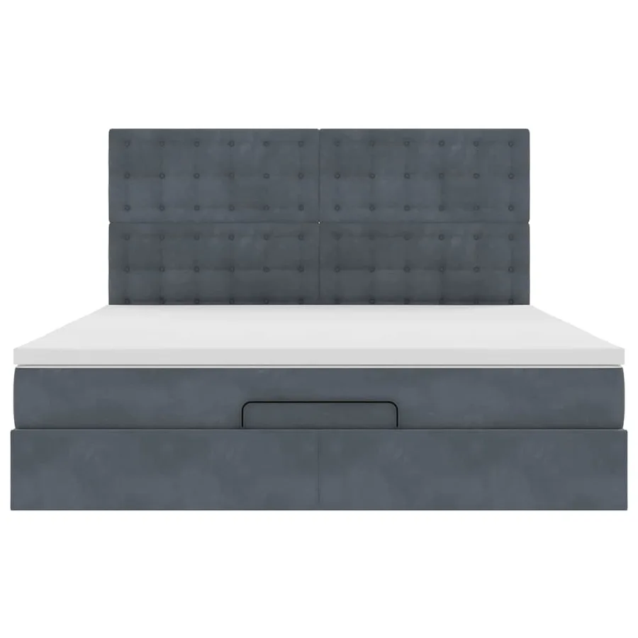 Cadre de lit ottoman avec matelas gris foncé 160x200cm velours - 13