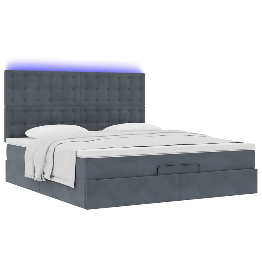 Cadre de lit ottoman avec matelas gris foncé 160x200cm velours - 6