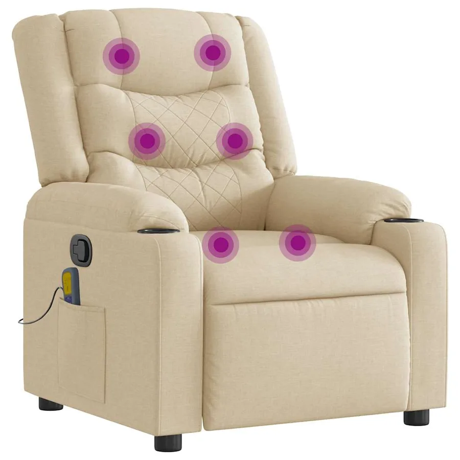 Fauteuil de massage inclinable Crème Tissu - 7
