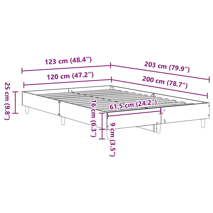 Cadre de lit sans matelas chêne sonoma 120x200 cm - 9