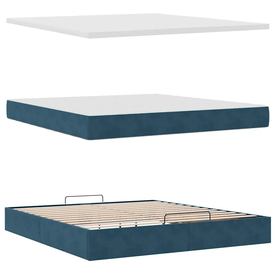 Cadre de lit ottoman avec matelas bleu foncé 160x200 cm velours - 8