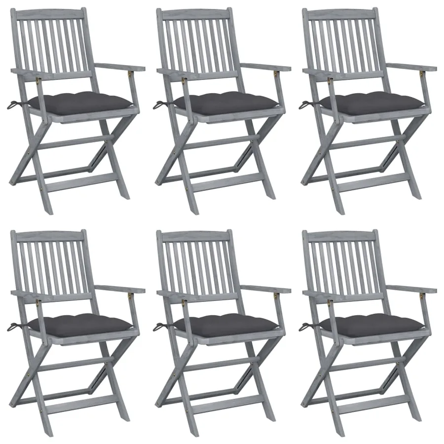 Chaises pliables d'extérieur lot de 6 et coussins Bois d'acacia