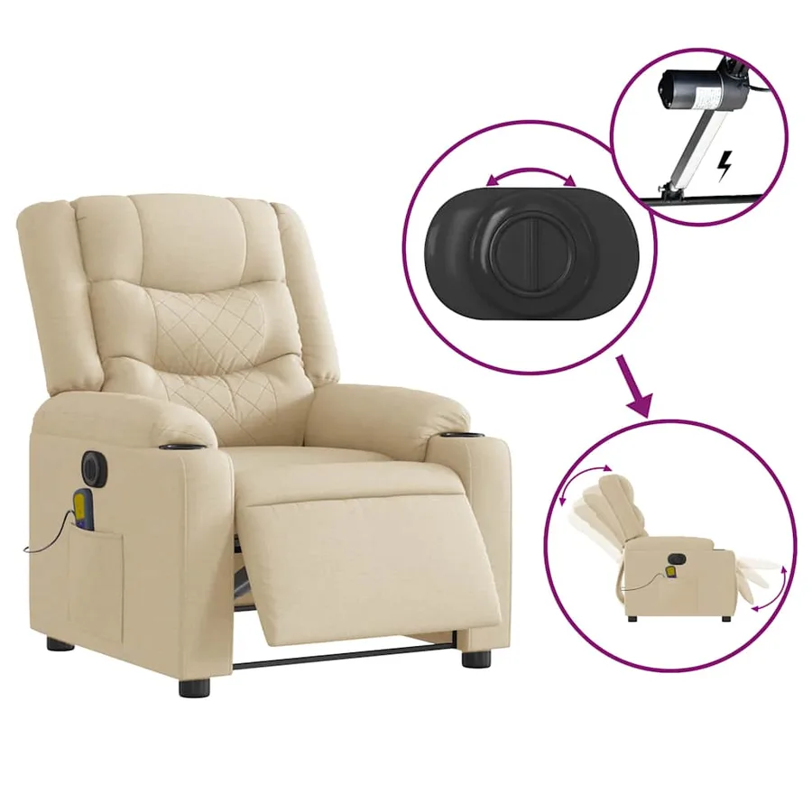 Fauteuil inclinable de massage électrique crème tissu - 10