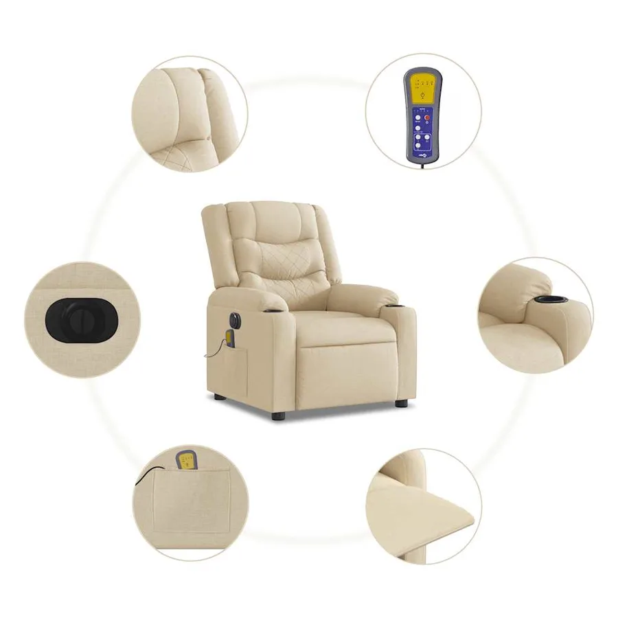 Fauteuil inclinable de massage électrique crème tissu - 13