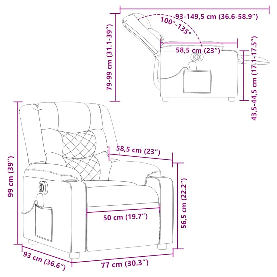 Fauteuil inclinable de massage électrique crème tissu - 17