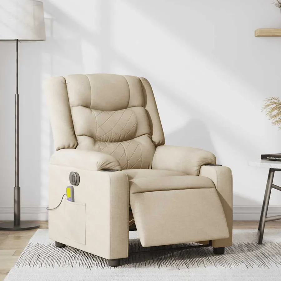 Fauteuil inclinable de massage électrique crème tissu - 3