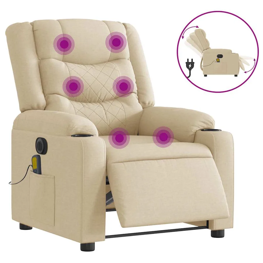 Fauteuil inclinable de massage électrique crème tissu - 4