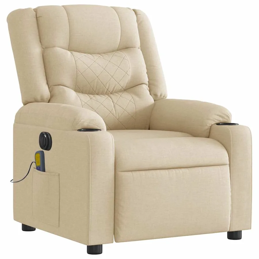 Fauteuil inclinable de massage électrique crème tissu - 6