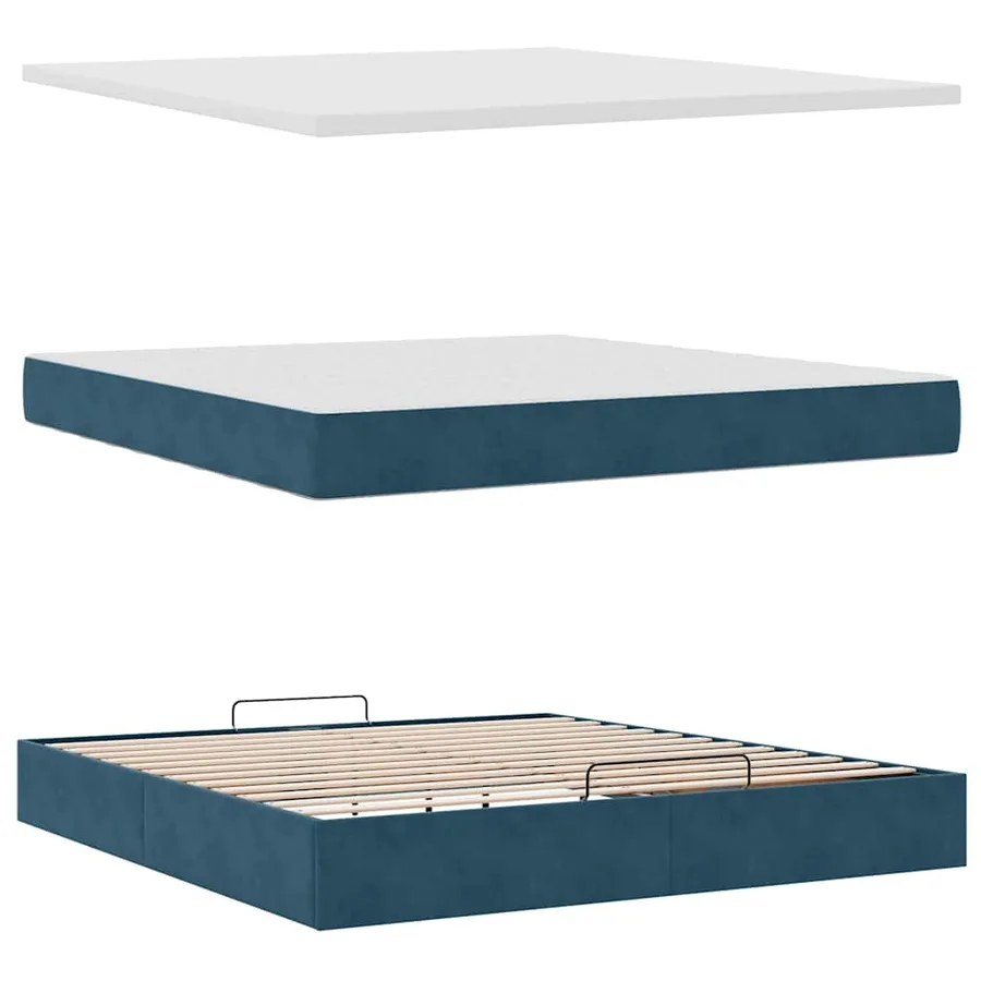 Cadre de lit ottoman avec matelas bleu foncé 160x200 cm velours - 7