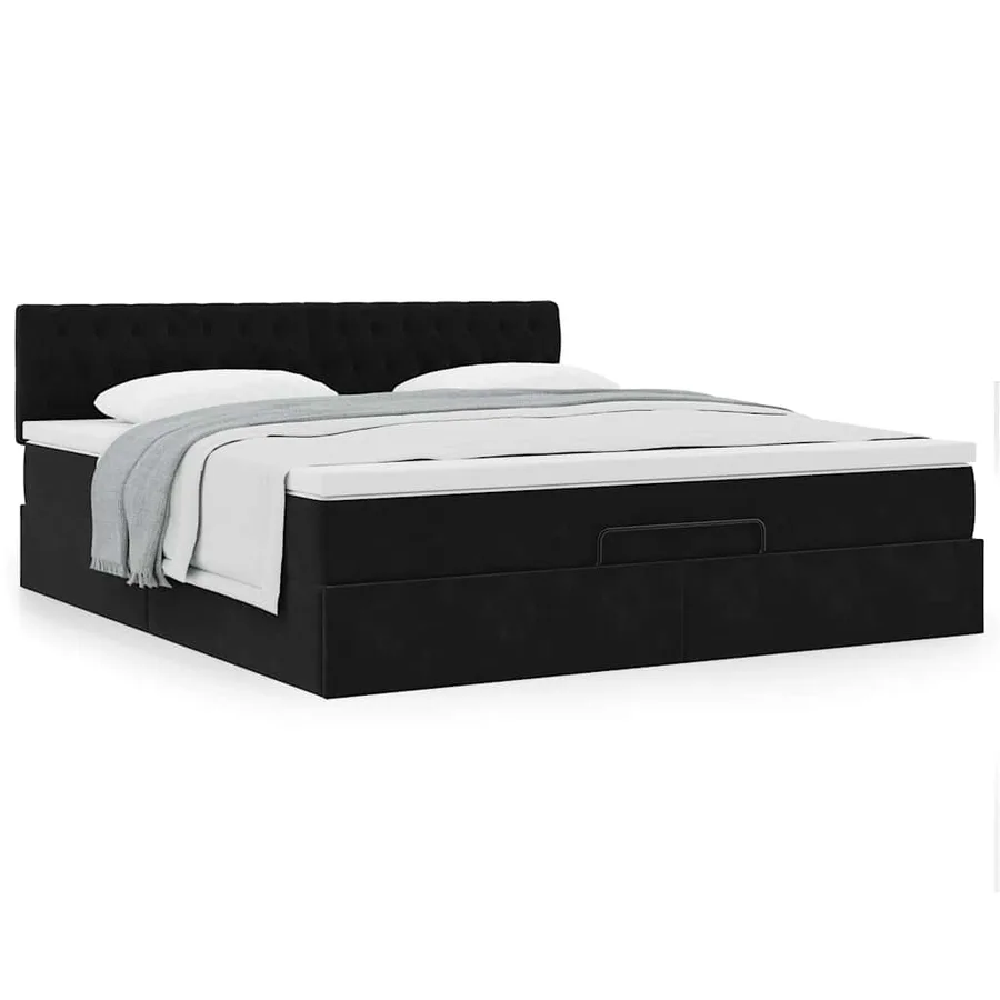 Cadre de lit ottoman avec matelas noir 160x200 cm velours - 4