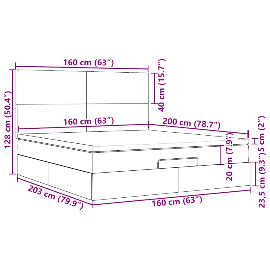 Cadre de lit ottoman avec matelas noir 160x200 cm velours - 18