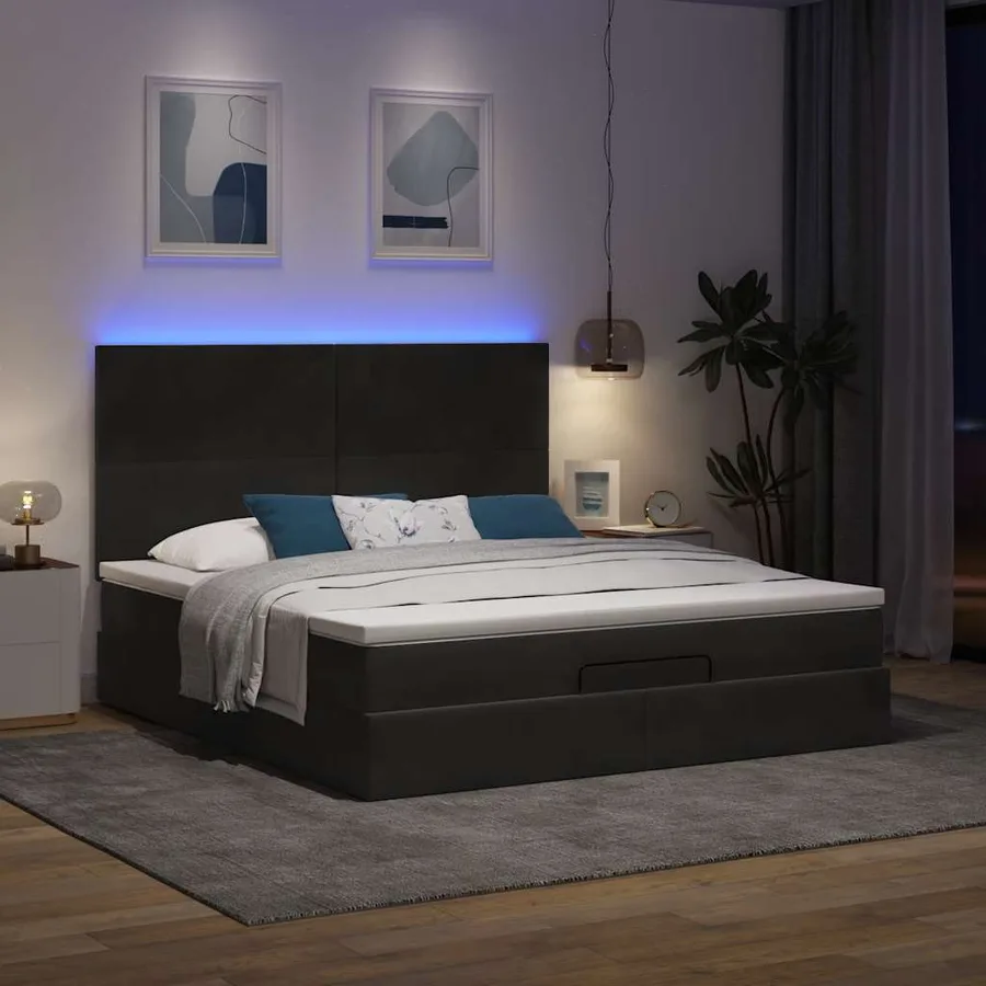 Cadre de lit ottoman avec matelas noir 160x200 cm velours - 3