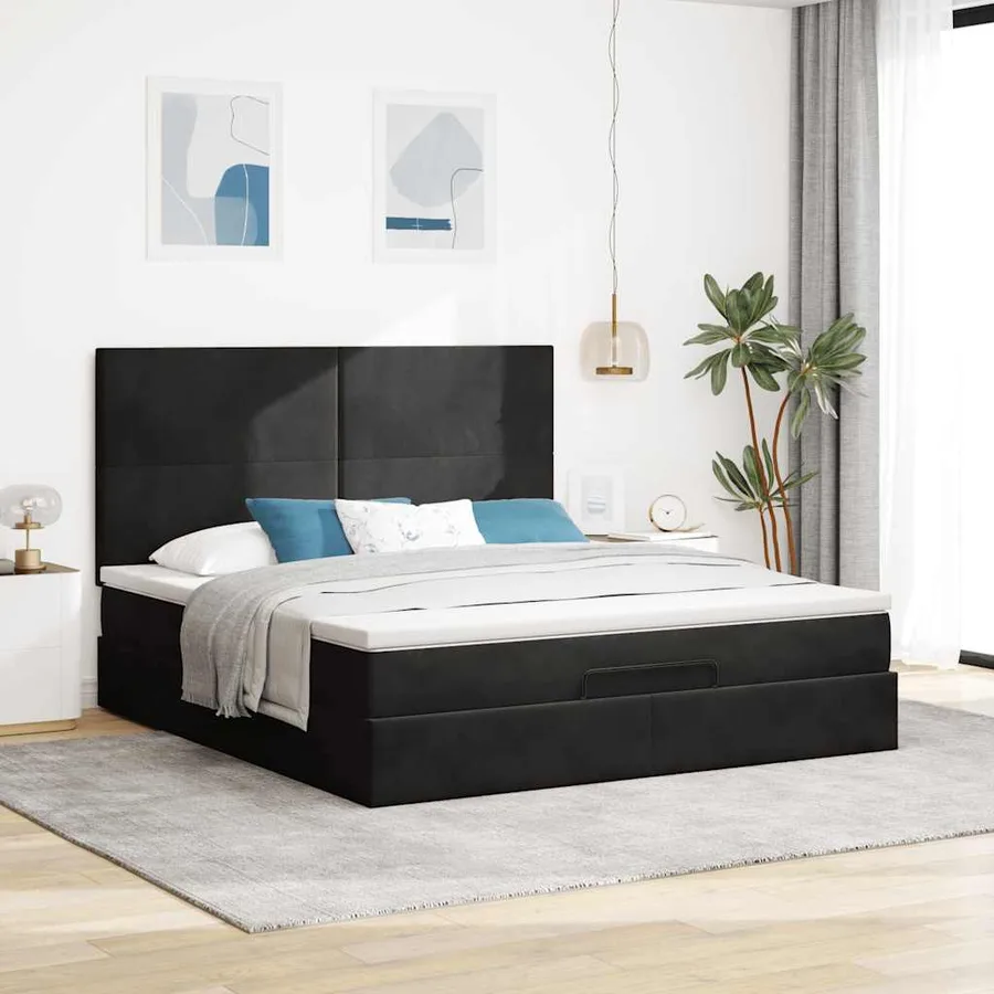 Cadre de lit ottoman avec matelas noir 160x200 cm velours - 4
