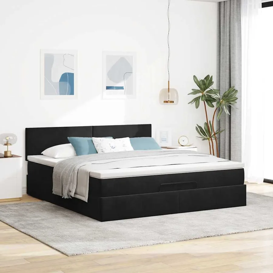 Cadre de lit ottoman avec matelas noir 160x200 cm velours - 3