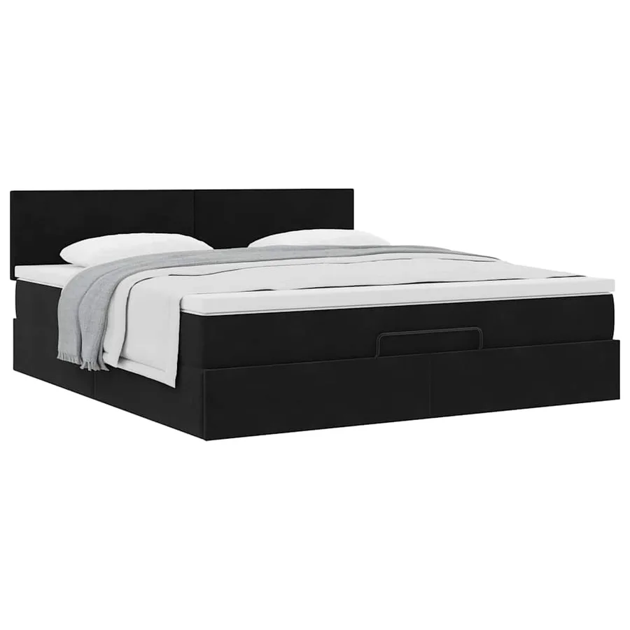 Cadre de lit ottoman avec matelas noir 160x200 cm velours - 5