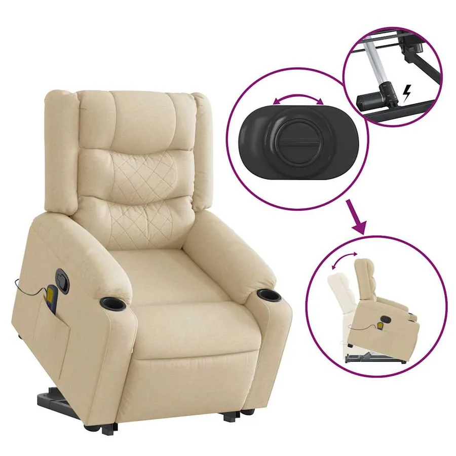 Fauteuil inclinable de massage Crème Tissu - 10